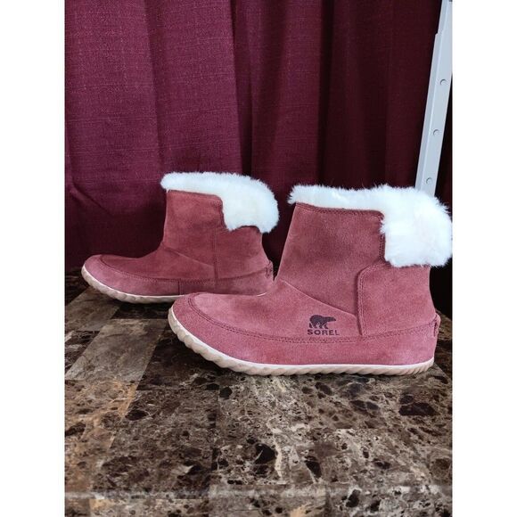 Sorel Out N About Winter Booties Terra Cotta Red Faux Fur Lined Size Womens 9.5 - Picture 1 of 6